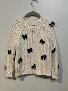 Zara Girl’s Knit White Sweater With Black Bows Size 6